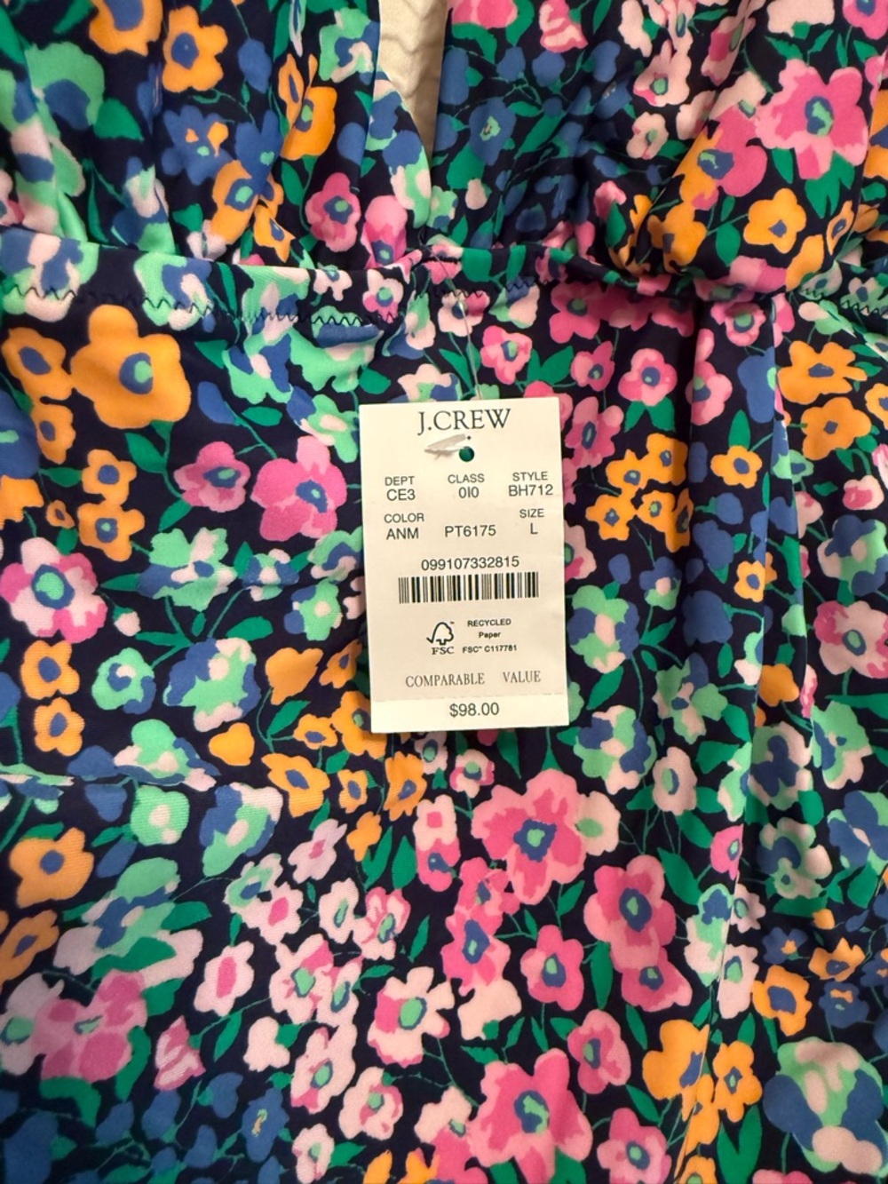 J. Crew Plunge One-Piece Swimsuit with Pink, Yellow & Green Floral Print - Picture 3 of 5